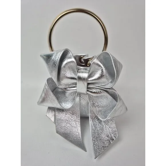 Jimmy Choo Metallic Silver Micro Bon Bon Top Handle Bag